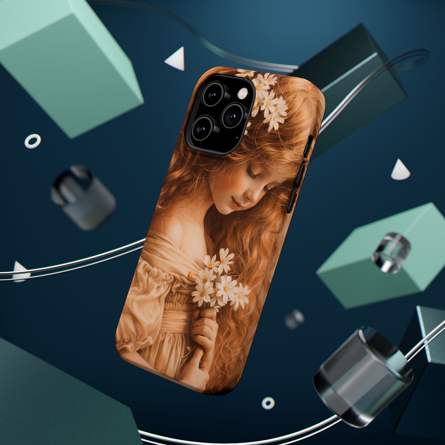 Vintage Floral Girl Magnetic Impact Phone Case — Protective iPhone Cover with Sepia Art