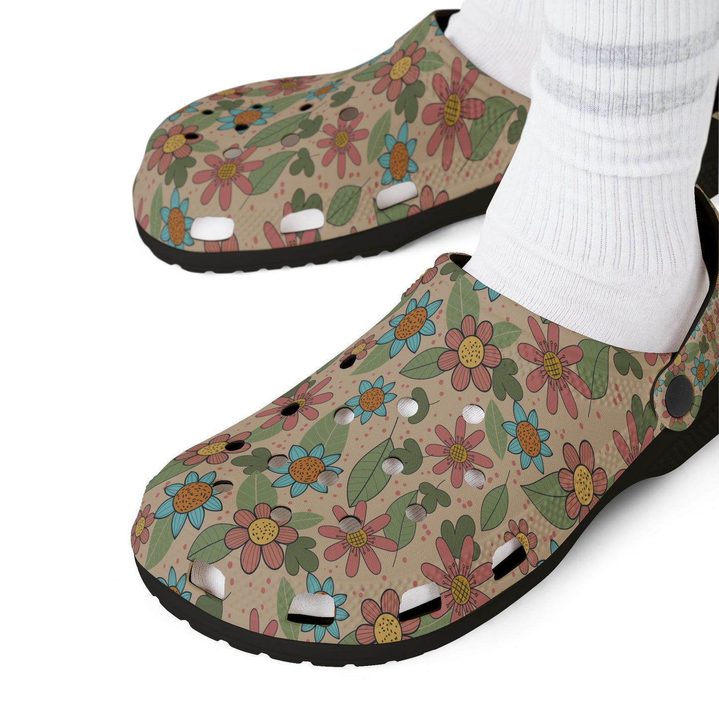 Floral Garden EVA Clogs — Retro Flower Print Foam Slip‑Ons