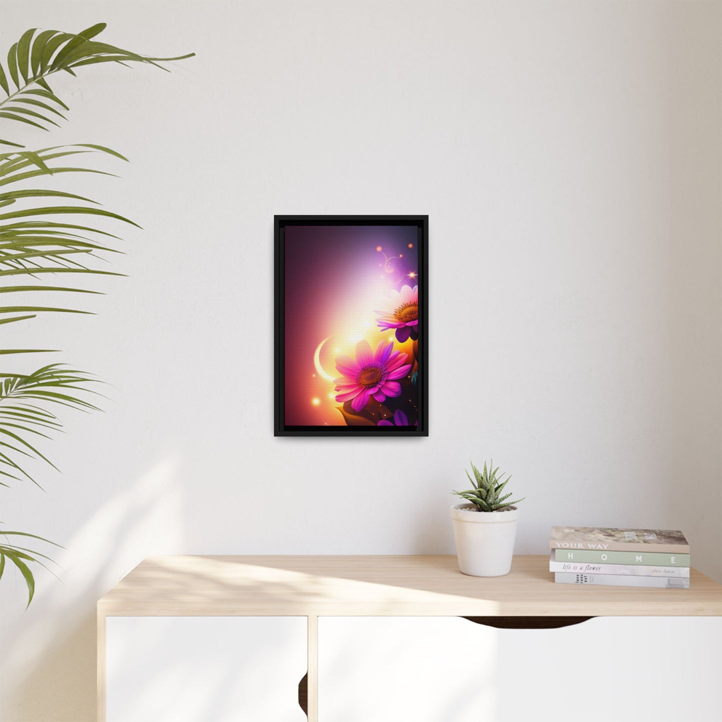 Framed Floral Canvas Art — Pink Daisies Sunset Wall Print