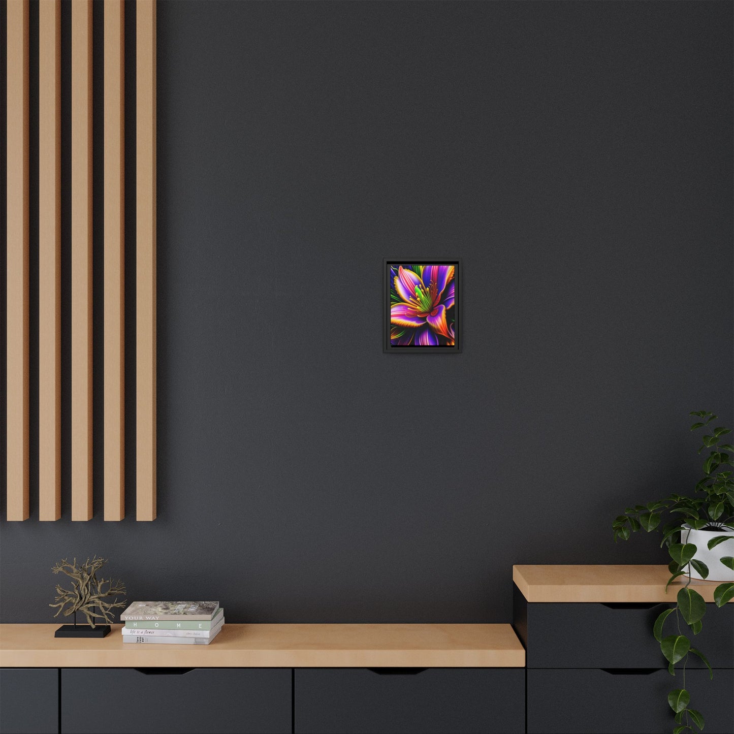 Vibrant Neon Floral Matte Canvas Print — Framed Wall Art
