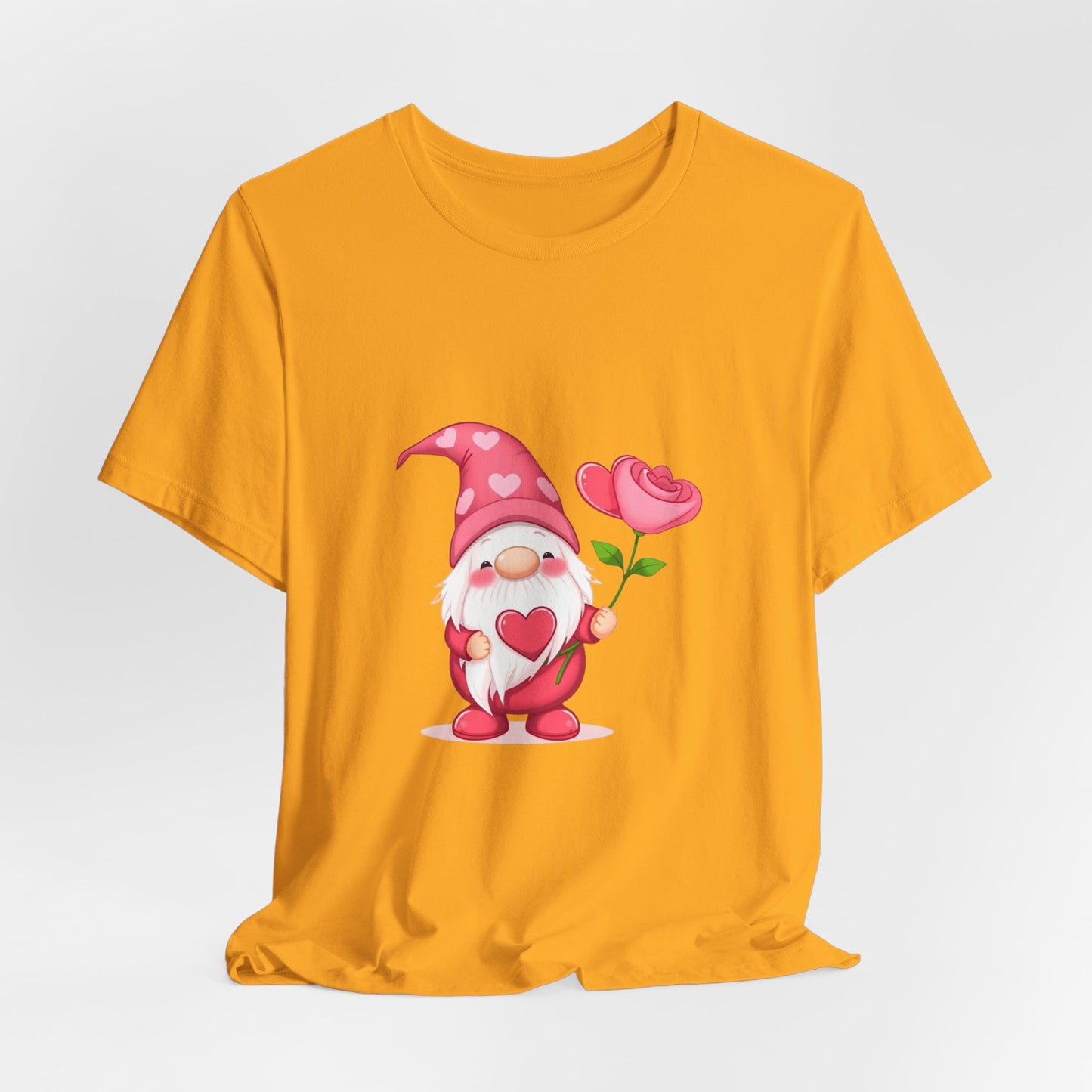 Valentine Gnome T‑Shirt — Cute Pink Gnome Holding Rose Tee