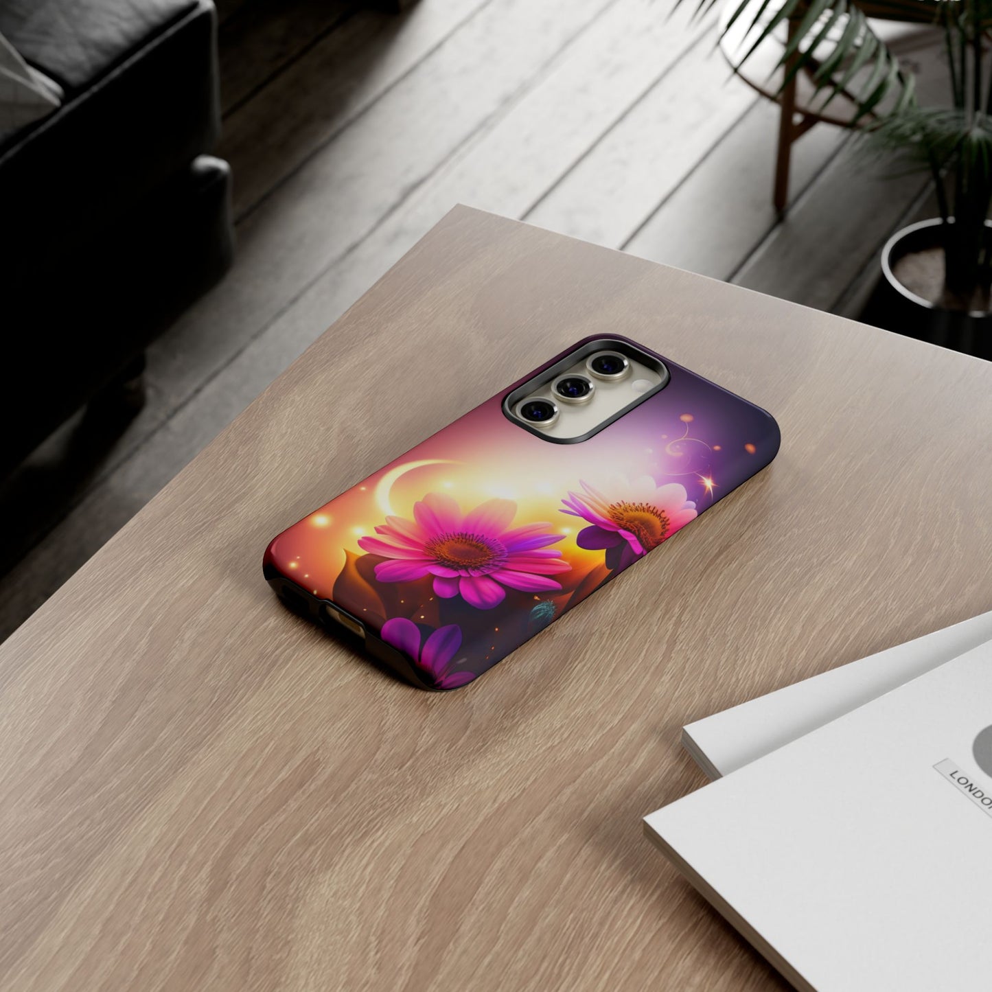Floral Moonlight Phone Case – Purple Daisy Protective Cover