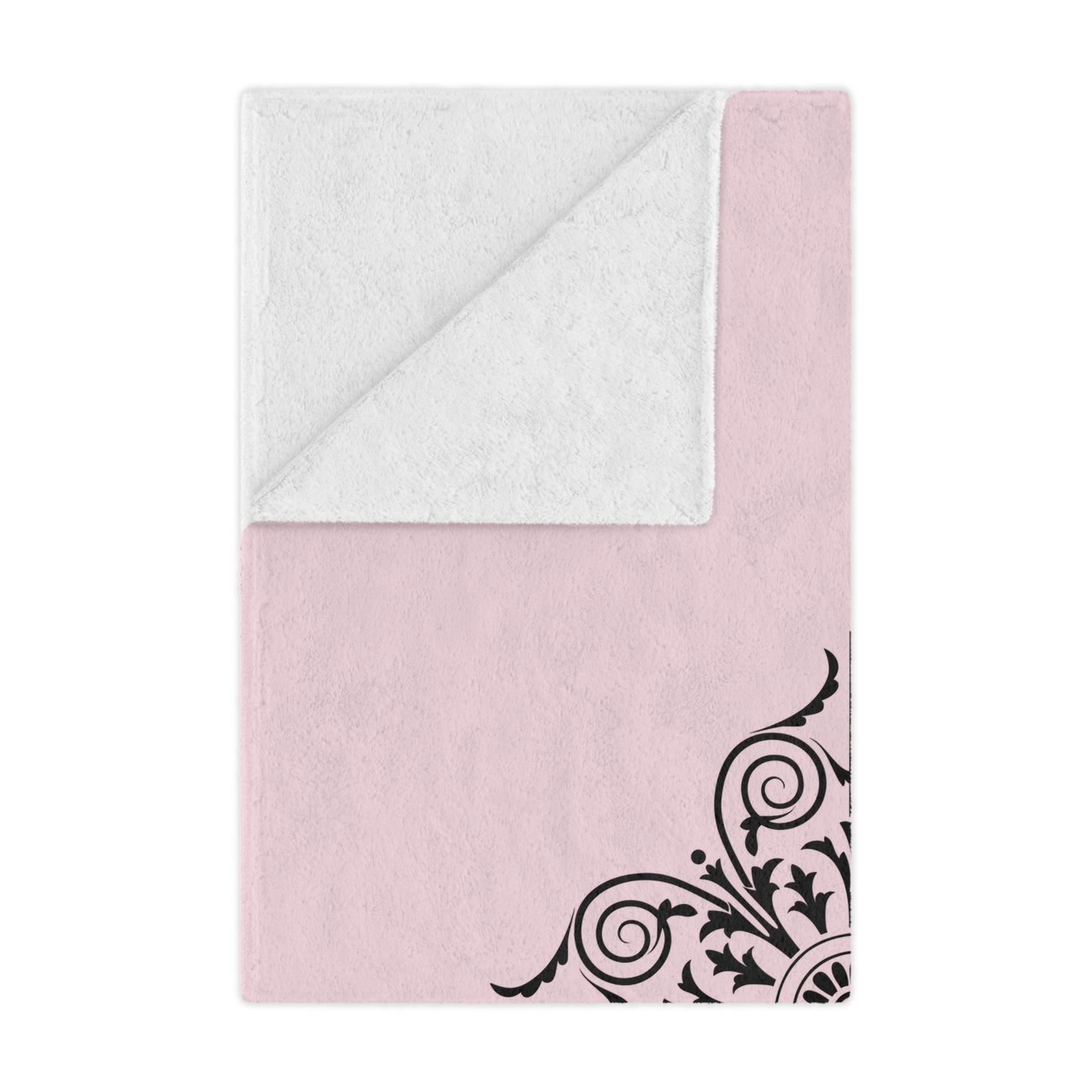 Pink Minky Blanket with Black Ornate Medallion – Decorative Cozy Throw