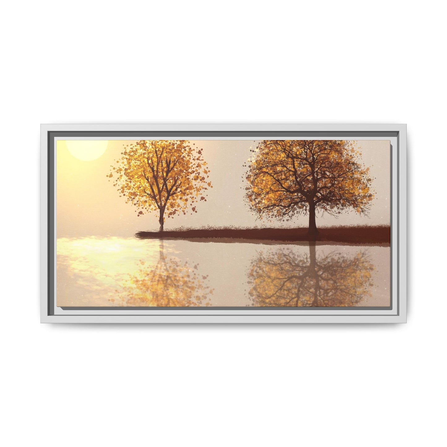 Framed Matte Canvas Wall Art — Golden Autumn Trees Reflection