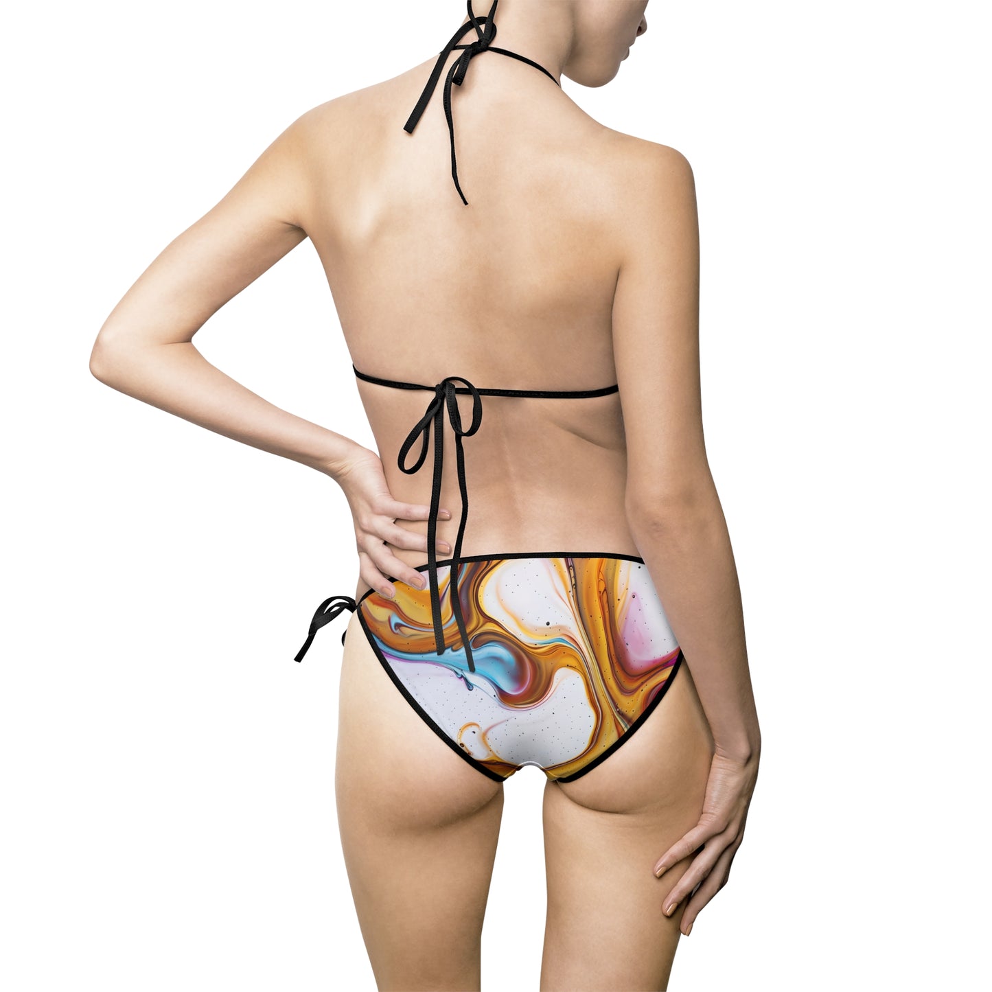 Colorful Marble Print Women's Bikini Swimsuit, Stylish Swimwear for Beach