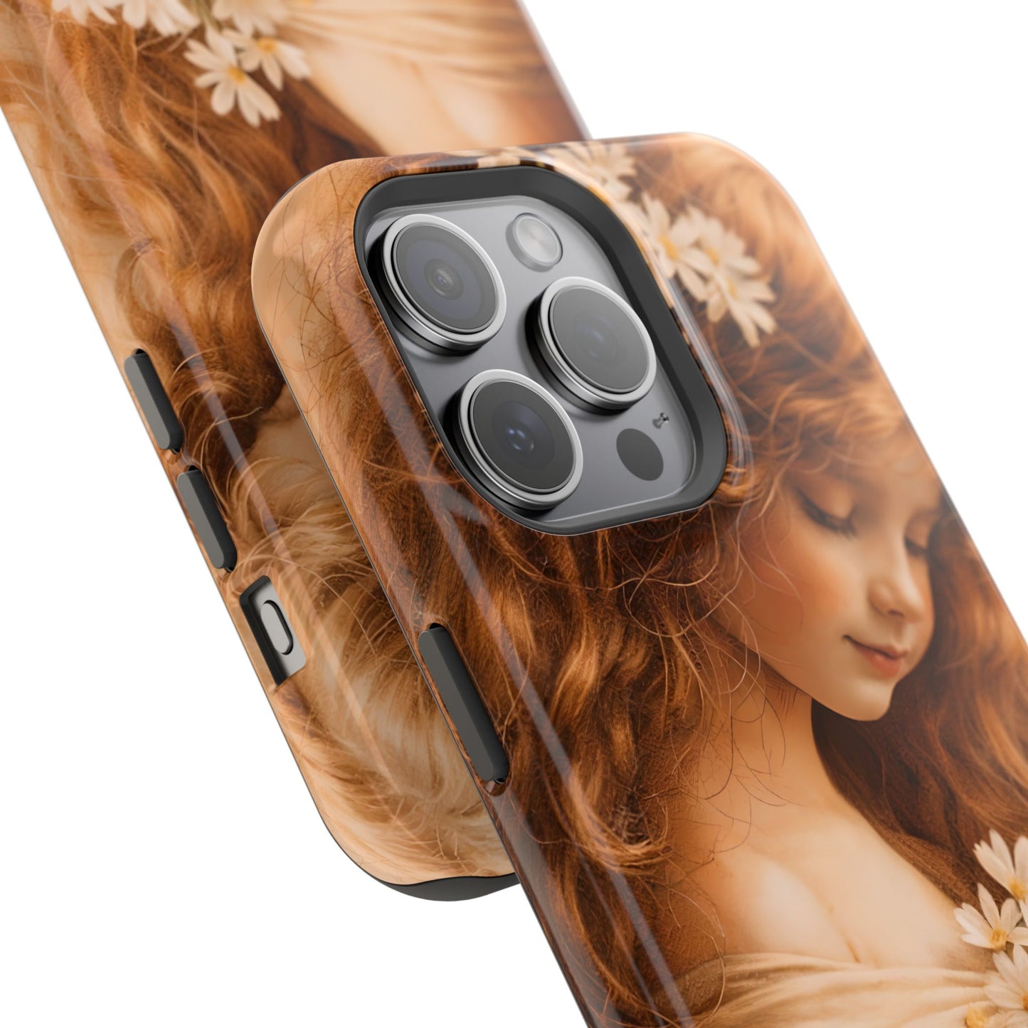 Vintage Floral Girl Magnetic Impact Phone Case — Protective iPhone Cover with Sepia Art