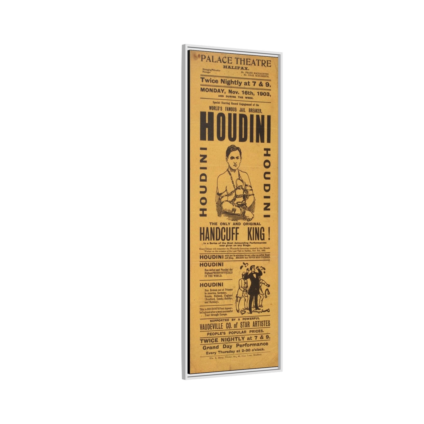Houdini Vintage Poster Matte Canvas Print (Framed)