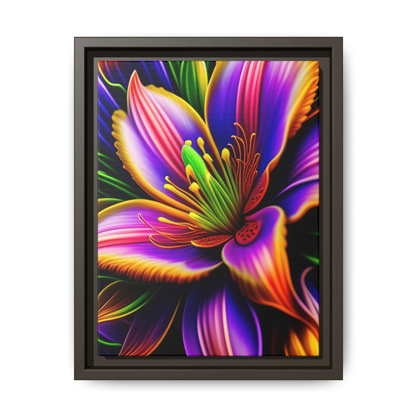 Vibrant Neon Floral Matte Canvas Print — Framed Wall Art
