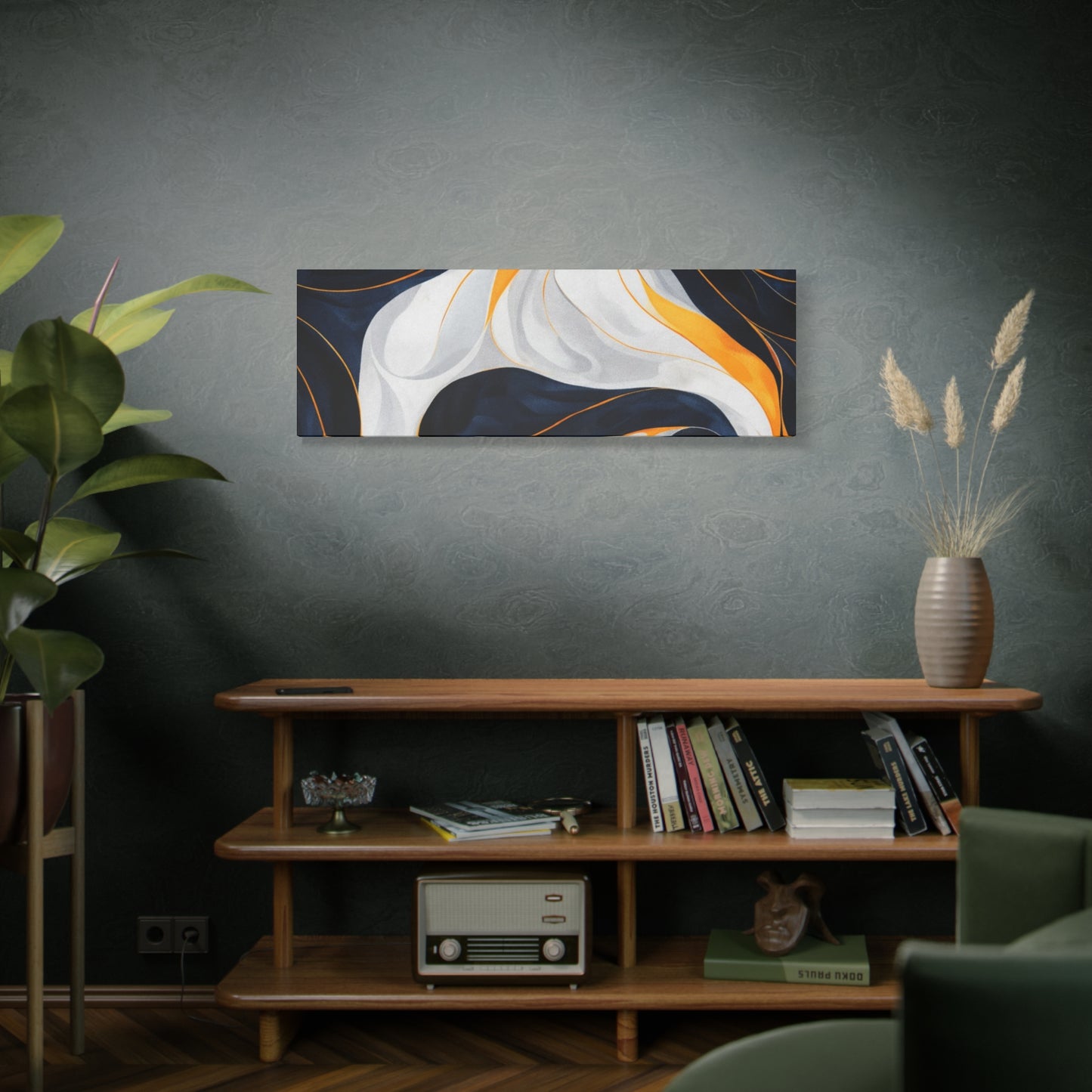 Abstract Navy & Gold Swirl Matte Canvas Wall Art