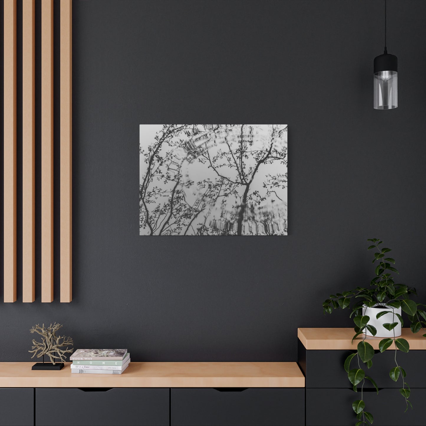 Canvas Wall Art — Monochrome Blurred Ferris Wheel with Tree Silhouettes