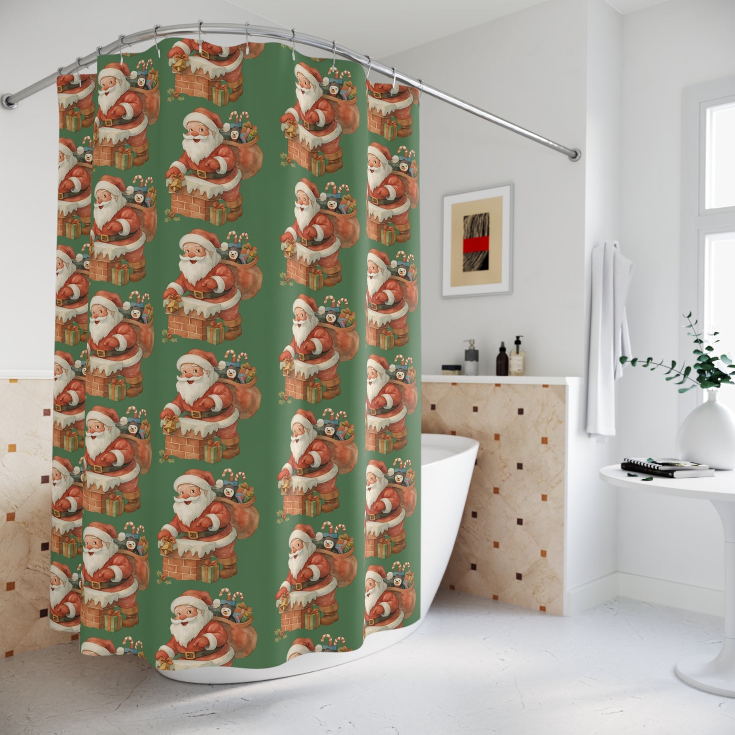 Festive Santa Shower Curtain - Holiday Decor, Christmas, Bathroom Accessory, Gift for Her, Seasonal Home Decoration