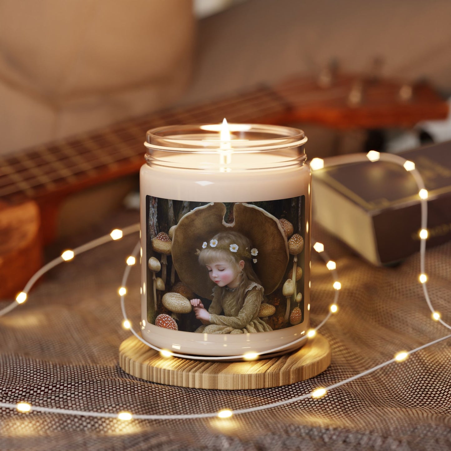 Mushroom Fairy Soy Candle — 9oz Scented Jar (Woodland Floral)