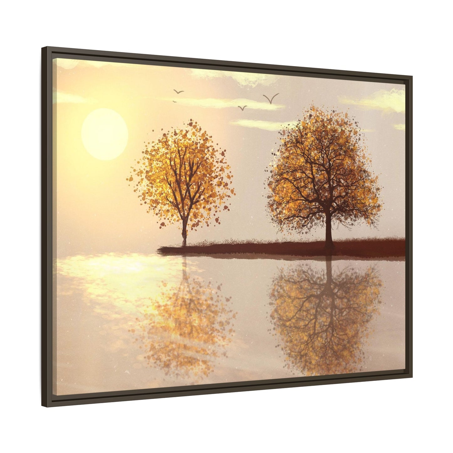 Framed Matte Canvas Wall Art — Golden Autumn Trees Reflection