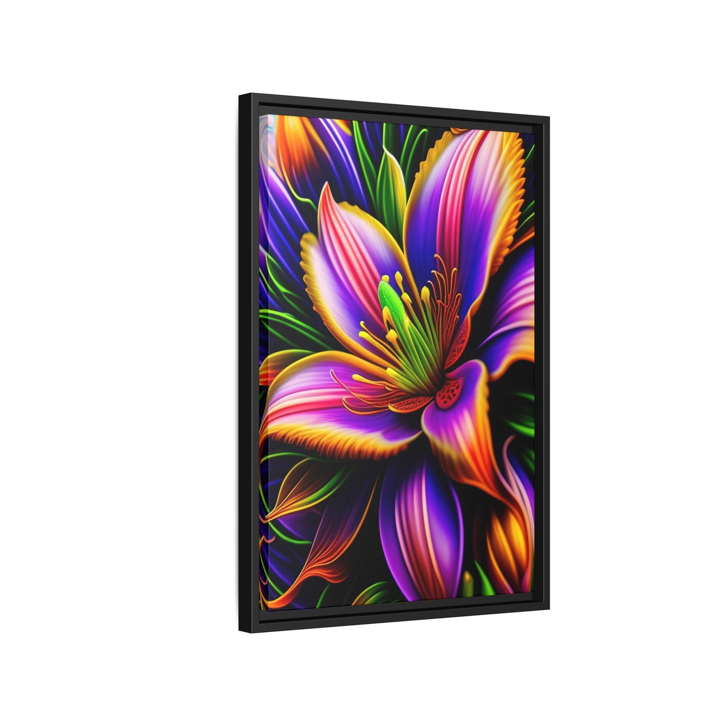 Vibrant Neon Floral Matte Canvas Print — Framed Wall Art