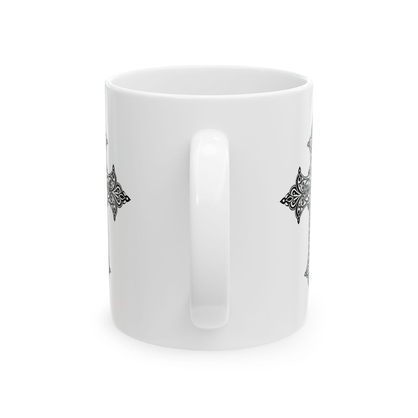 Gothic Cross Ceramic Mug - Spiritual Gift for Faith Lovers, Black and White Design, Perfect for Coffee or Tea, Housewarming, Religious [...]