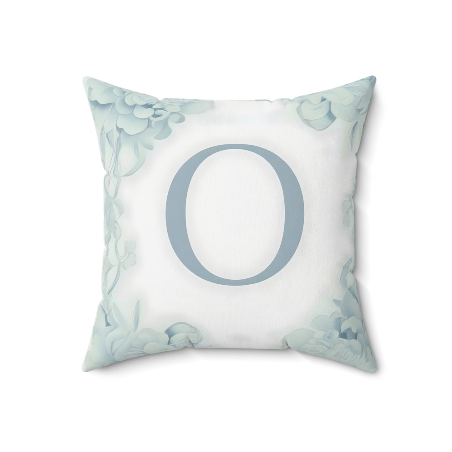 Monogram O Floral Throw Pillow — Soft Pastel Decorative Square Accent Cushion