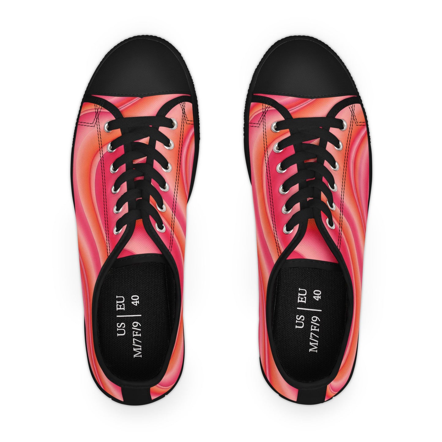 Women's Low Top Sneakers — Pink Retro Wave Swirl Casual Canvas Shoes