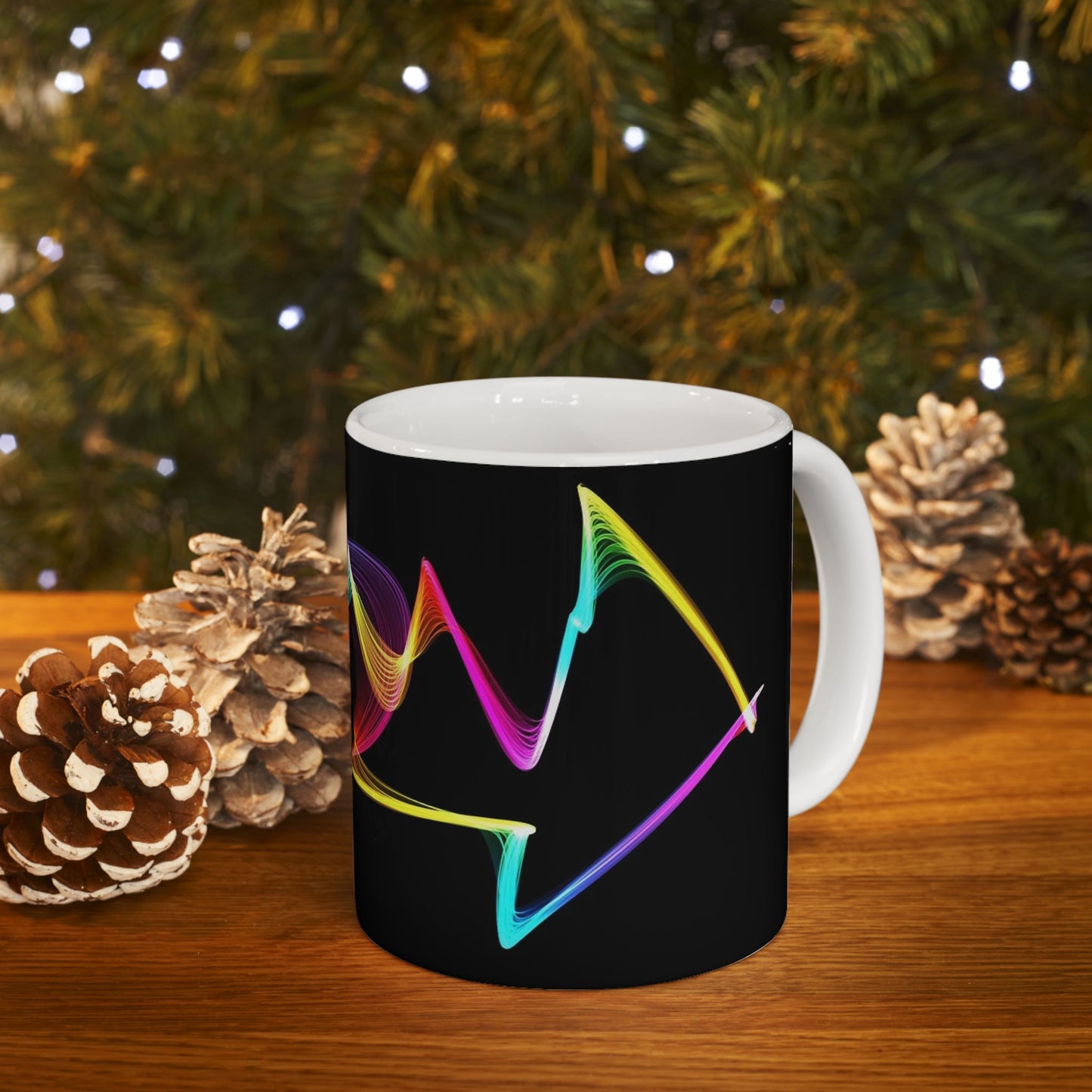 Neon Wave Ceramic Mug – Colorful Abstract Smoke Design (11oz & 15oz)