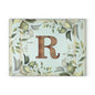 Monogram Glass Cutting Board — Rustic Wood “R” with Greenery Border
