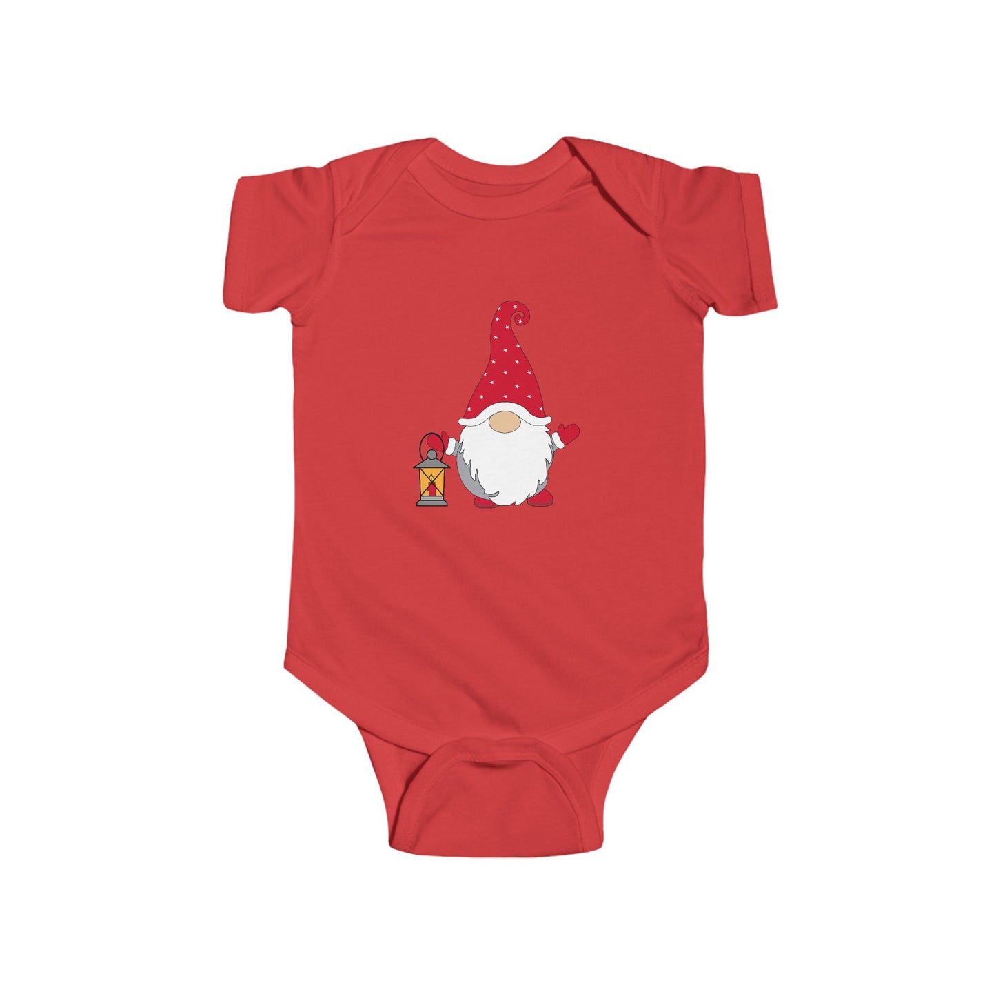Christmas Gnome Baby Bodysuit - Holiday Infant One-Piece with Lantern & Hearts