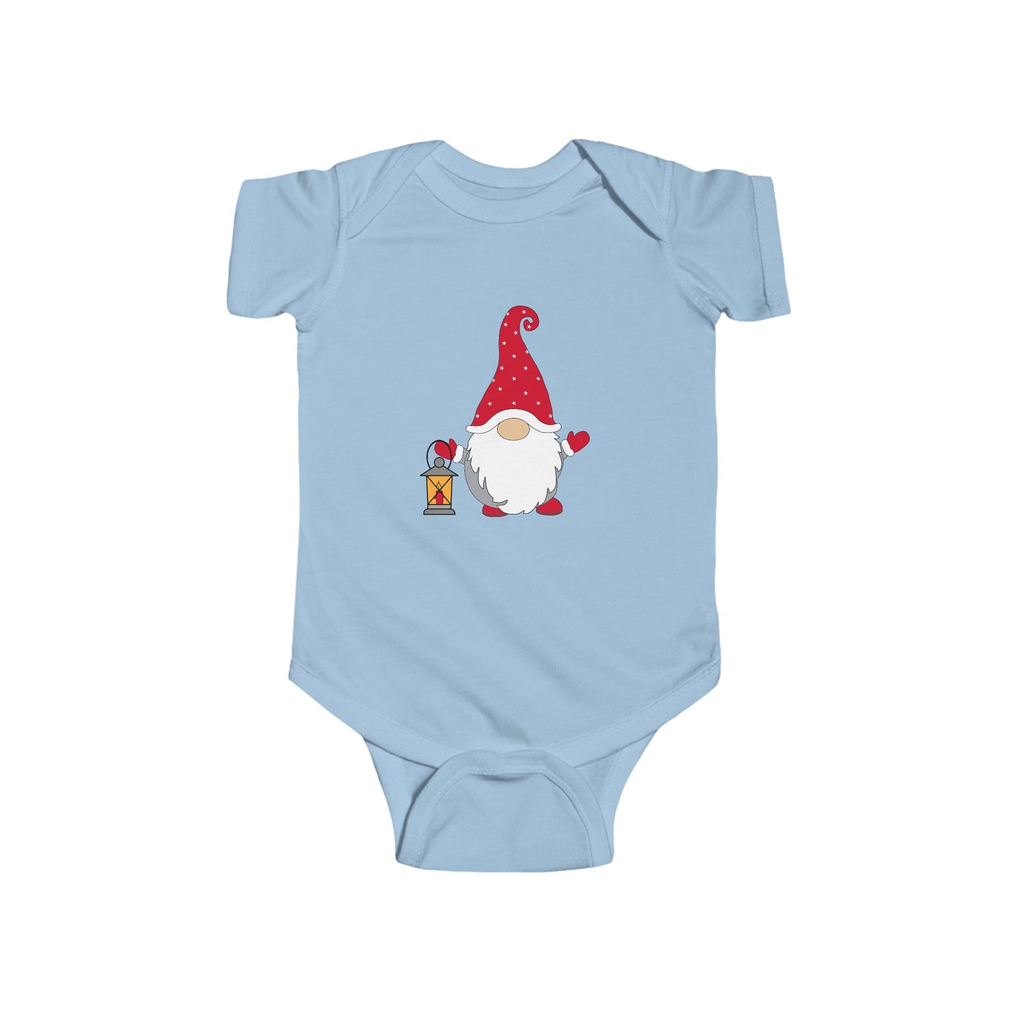 Christmas Gnome Baby Bodysuit - Holiday Infant One-Piece with Lantern & Hearts