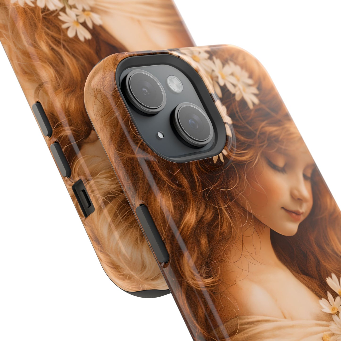 Vintage Floral Girl Magnetic Impact Phone Case — Protective iPhone Cover with Sepia Art