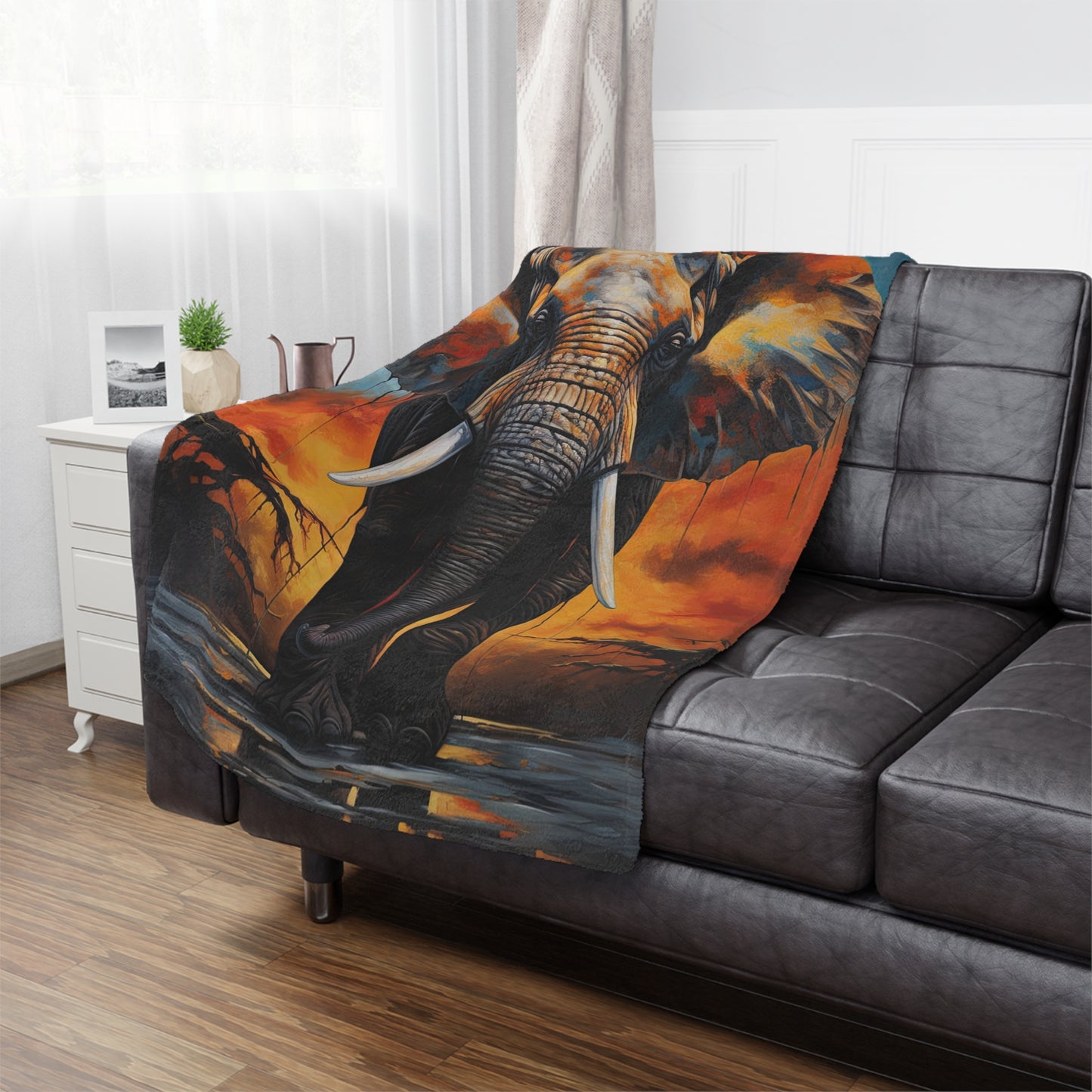 Elephant Sunset Minky Blanket — Soft Wildlife Throw for Home, Cozy Safari Décor