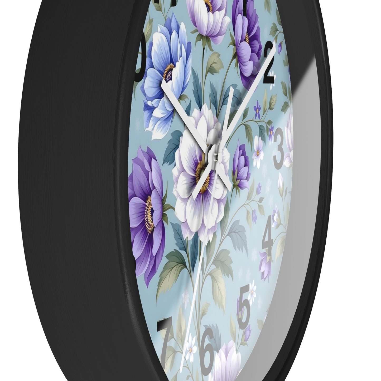 Floral Wall Clock — Vintage Purple & Blue Peony Garden Clock