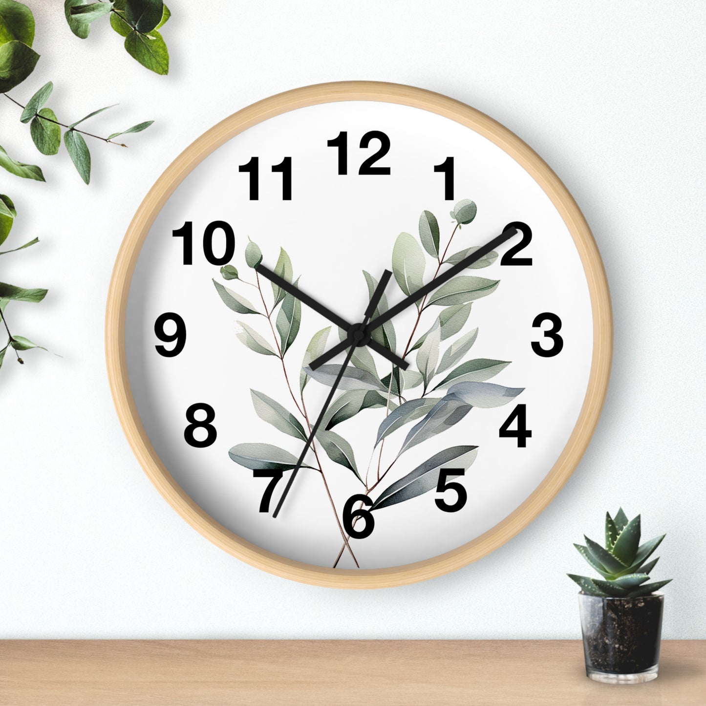 Botanical Wall Clock — Minimal Greenery Clock for Living Room & Bedroom