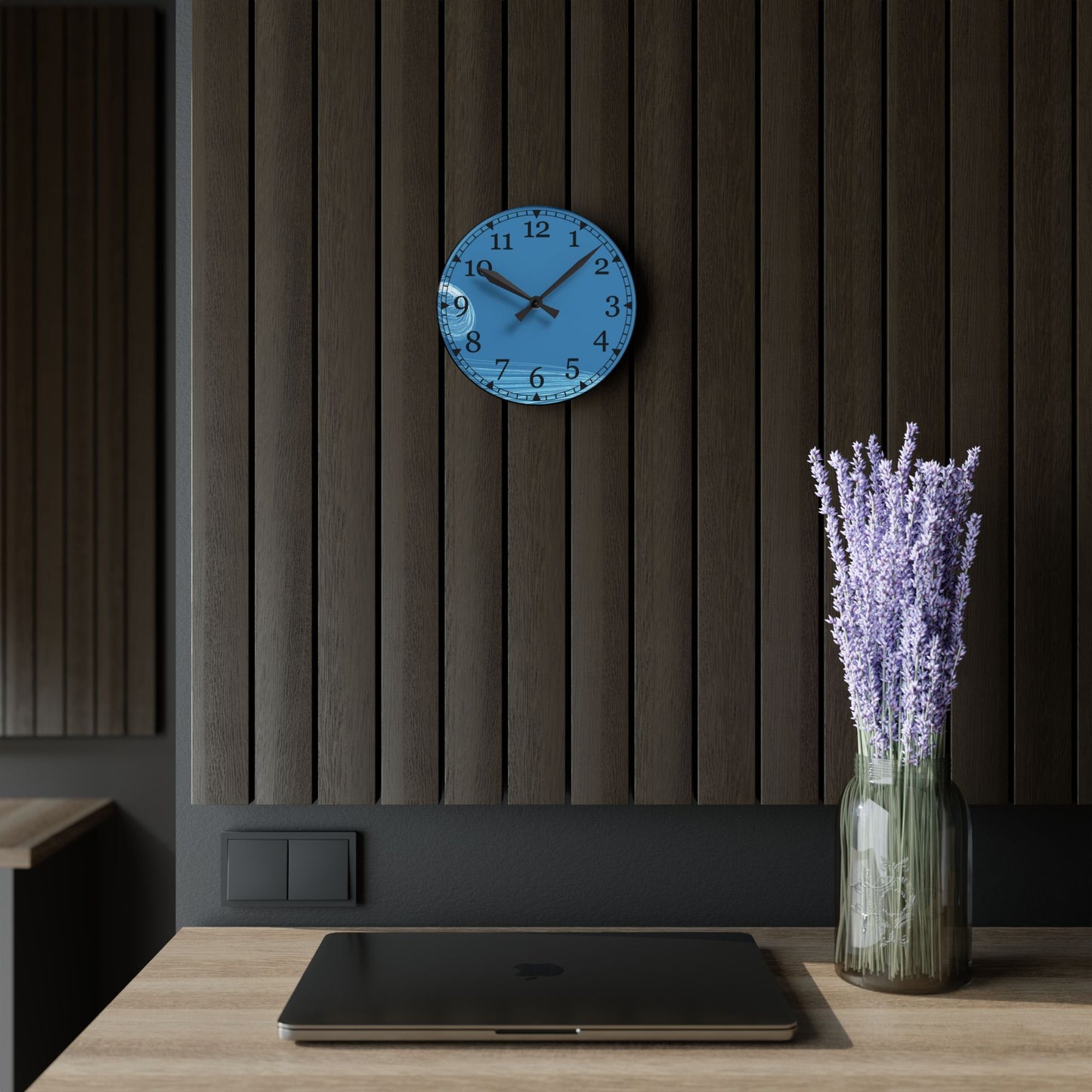 Blue Wave Acrylic Wall Clock — Modern Coastal Home Decor