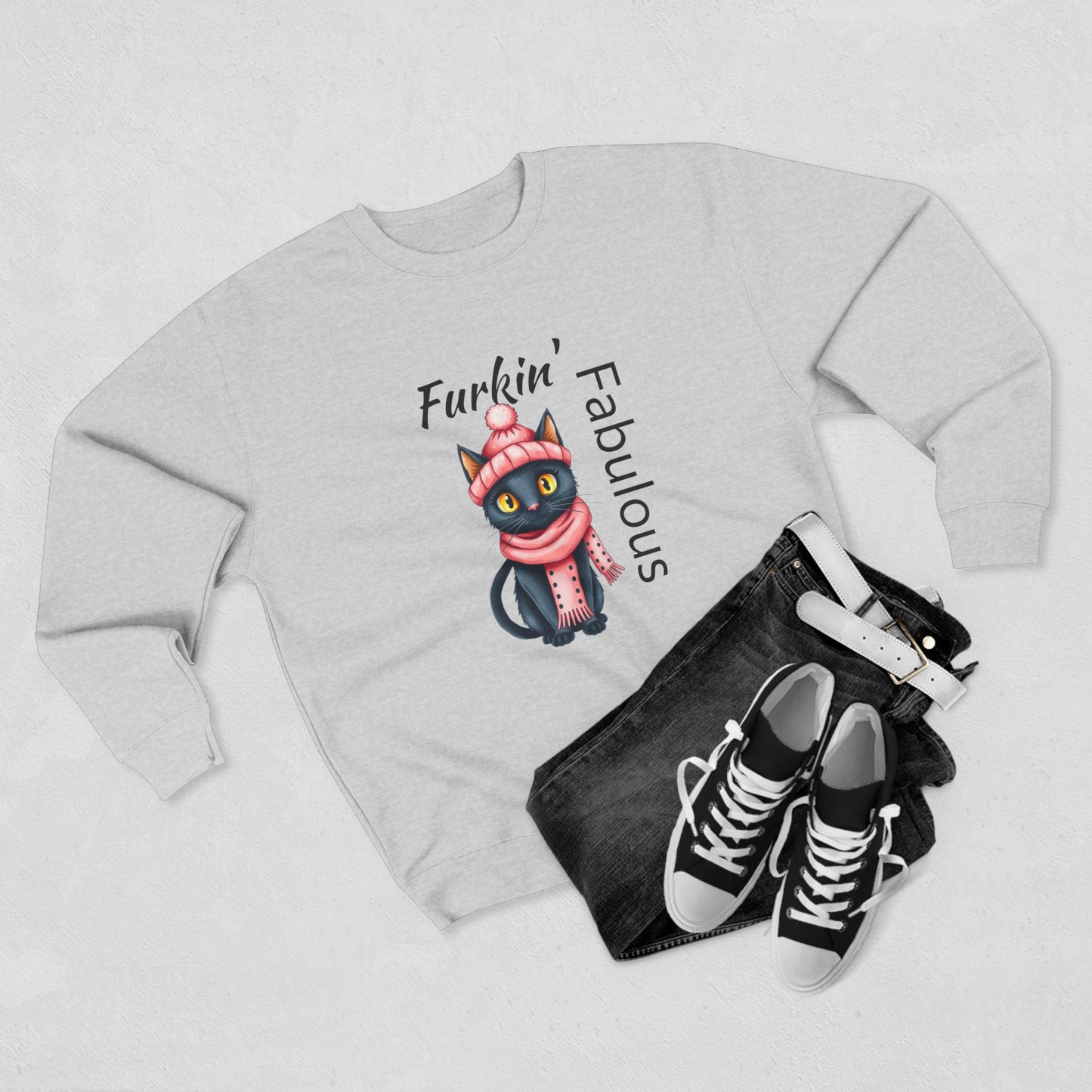 Furkin' Fabulous Cat Sweatshirt – Cute Winter Kitten Graphic Crewneck