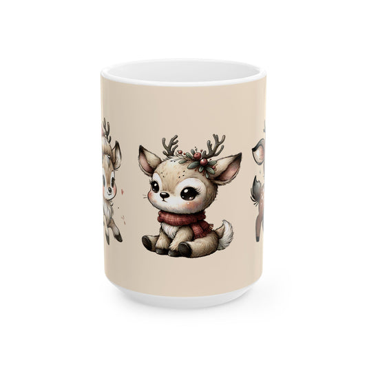 Cute Reindeer Mug — Kawaii Christmas Deer Ceramic Coffee Cup (11oz, 15oz)