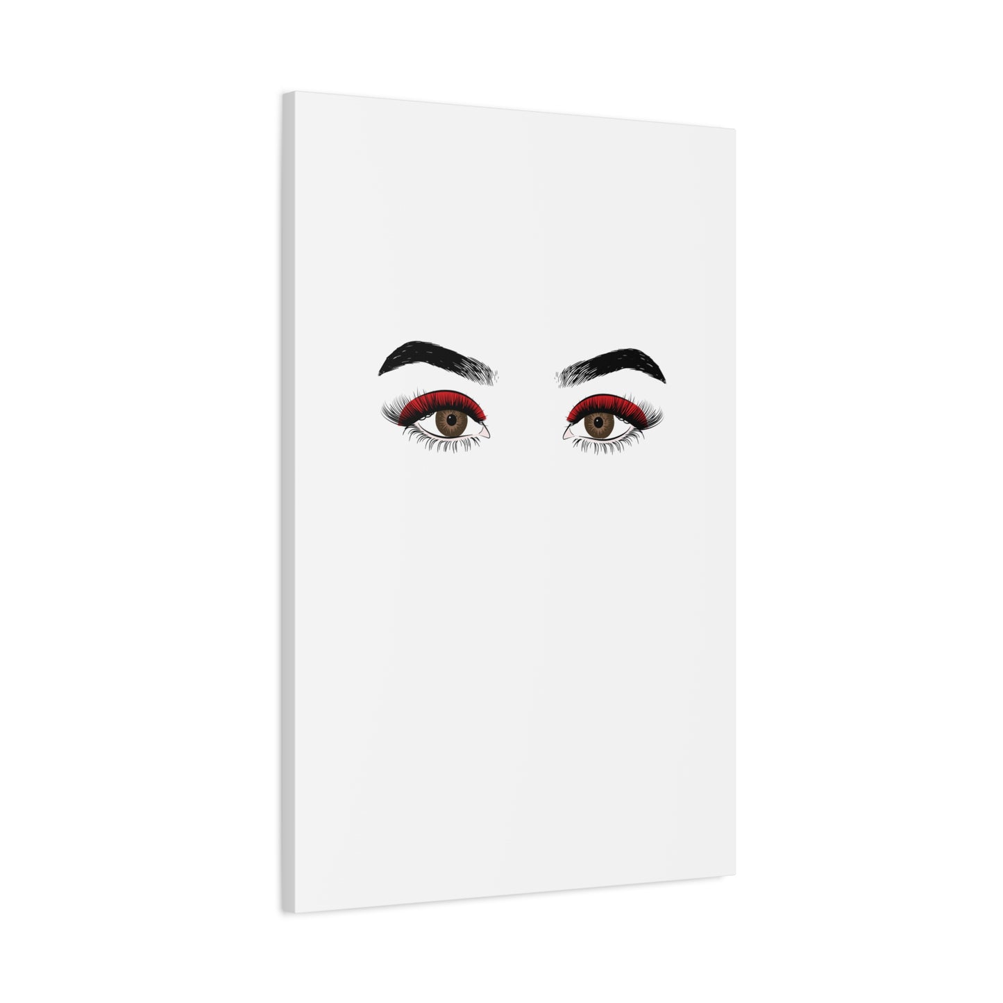 Glam Eyes Matte Canvas Wall Art — Brown Eyes with Red Lashes