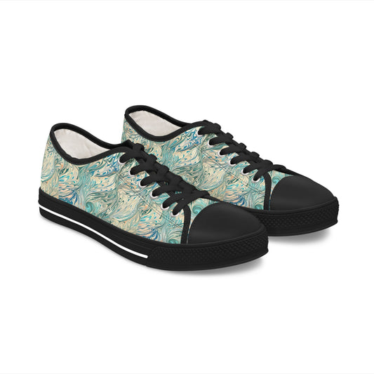 Low Top Sneakers — Teal Swirl Floral Pattern Casual Shoes