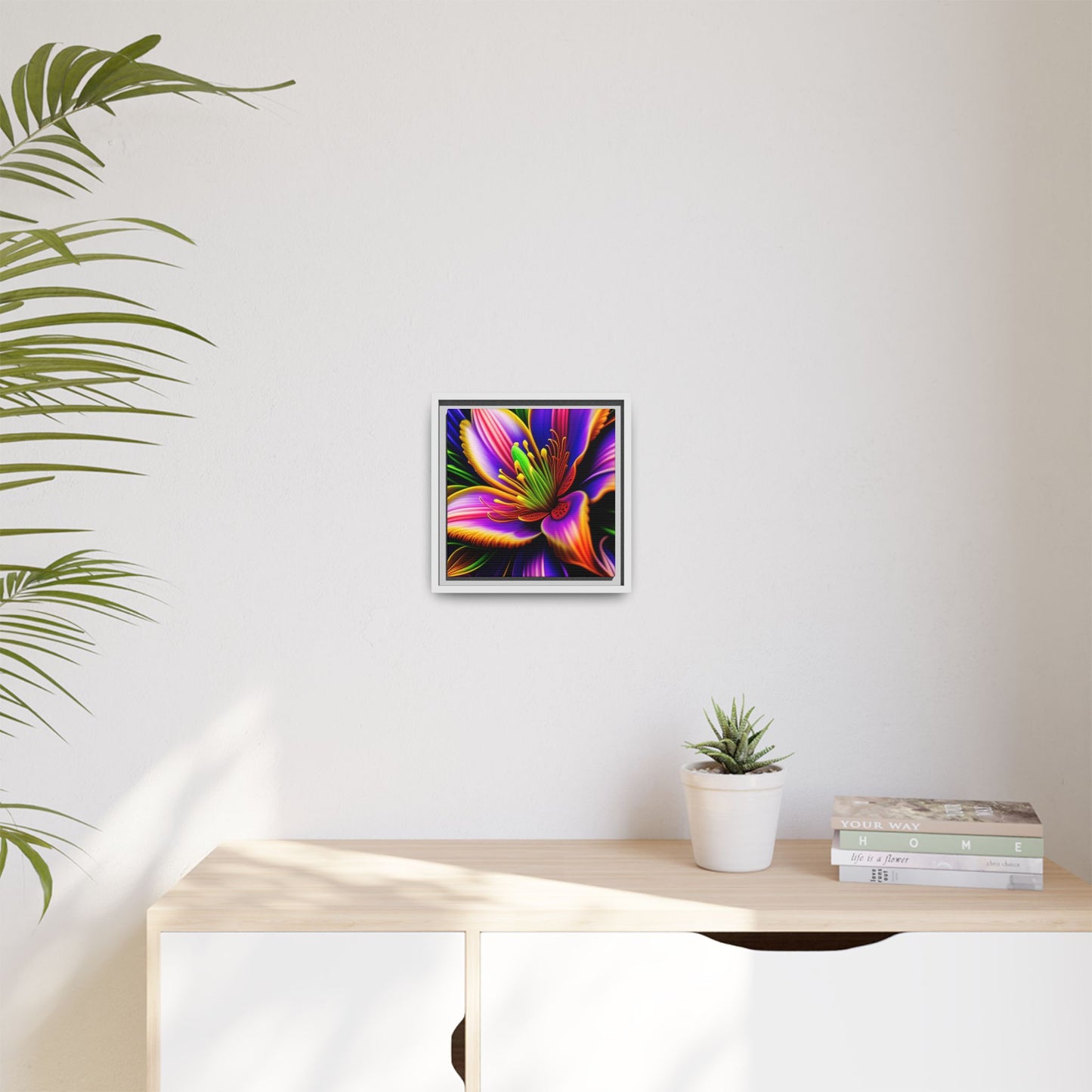 Vibrant Neon Floral Matte Canvas Print — Framed Wall Art