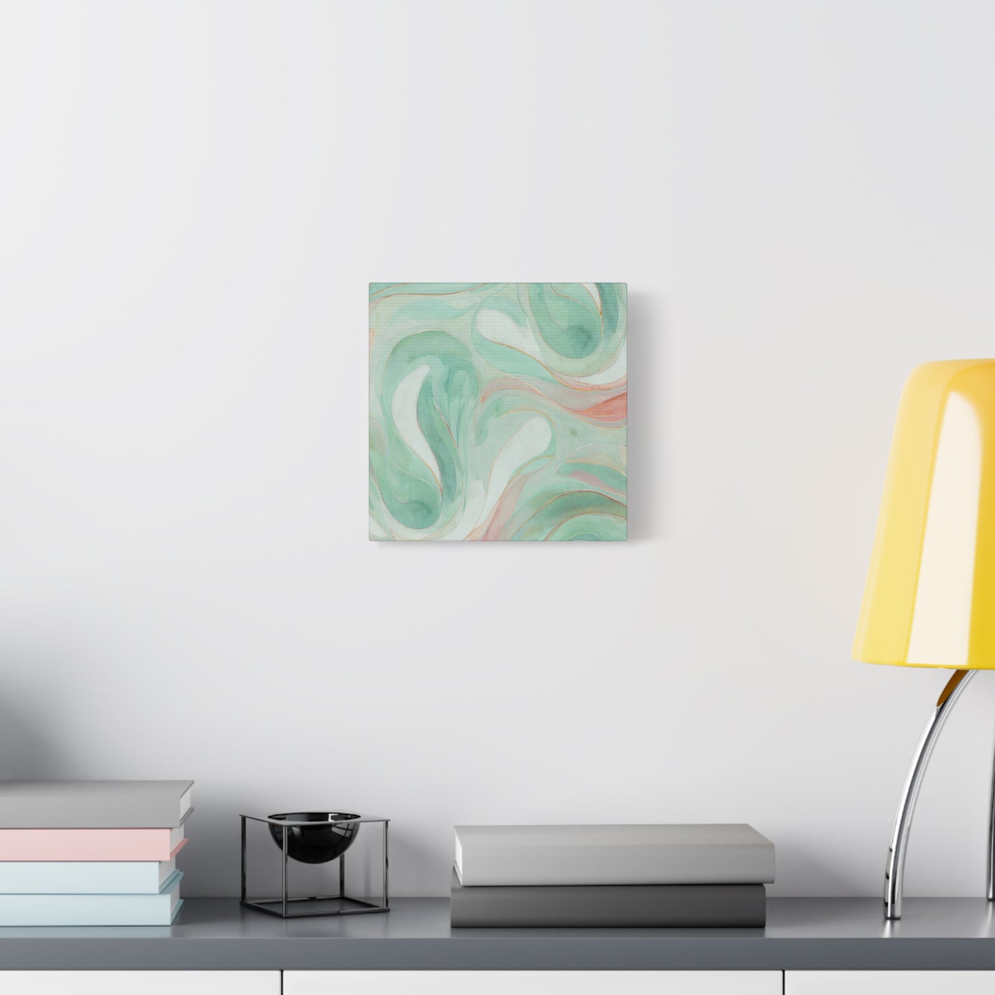 Abstract Green Marble Canvas Print — Teal & Coral Swirl Wall Art