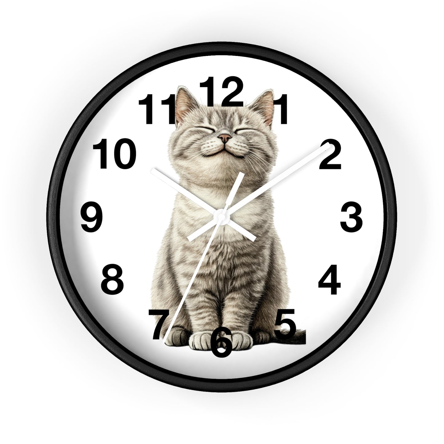 Smiling Tabby Cat Wall Clock — Cute Kitten Home Decor Clock