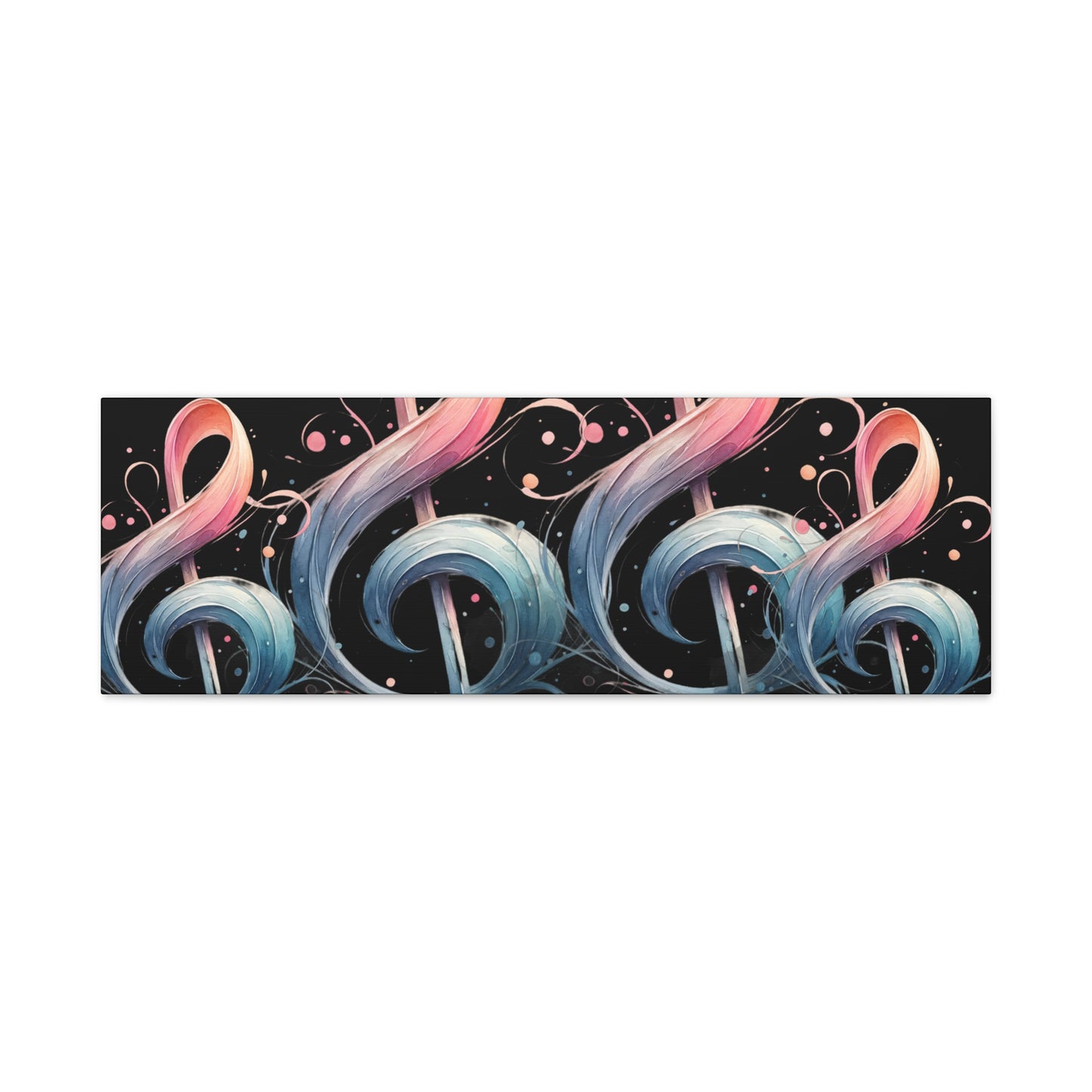 Musical Treble Clef Canvas Wall Art — Pastel Ribbon Notes on Black