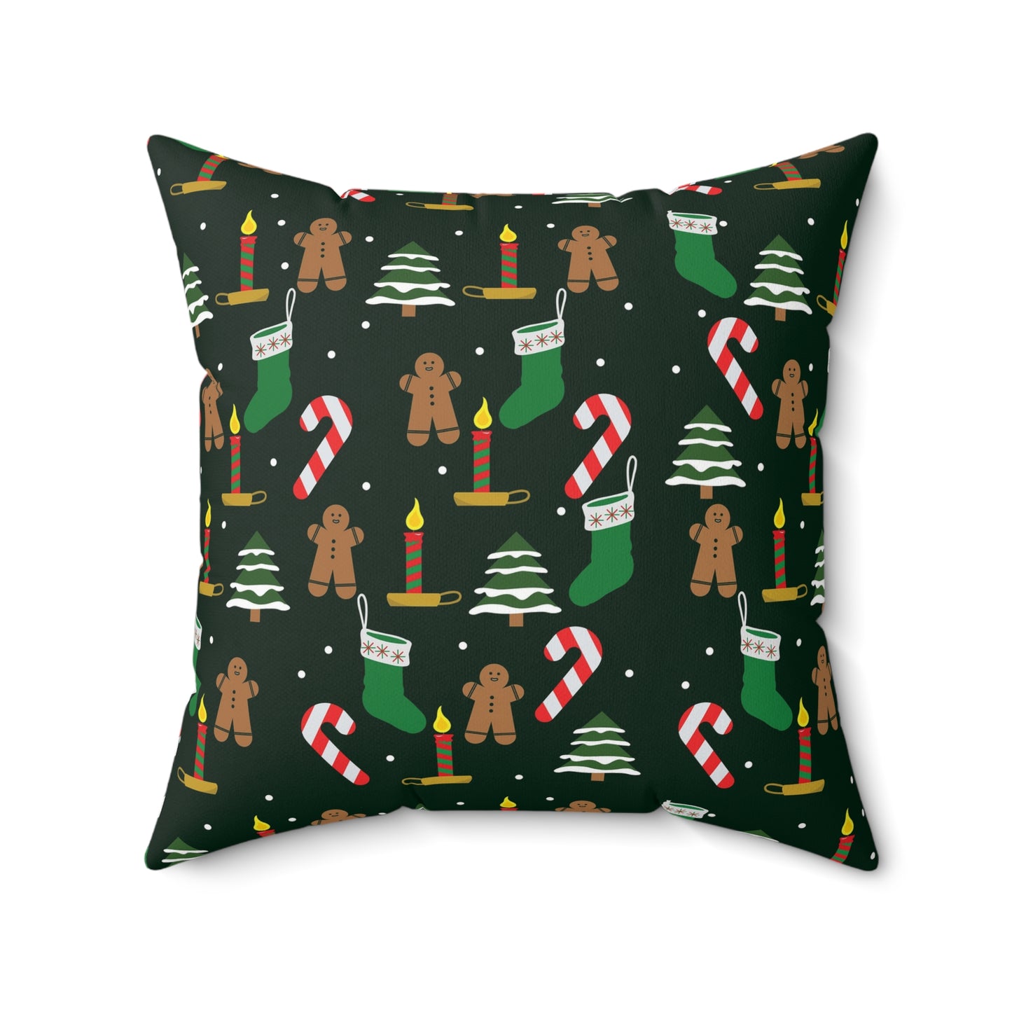 Christmas Pattern Pillow — Gingerbread, Candy Canes & Stockings Holiday Throw Pillow