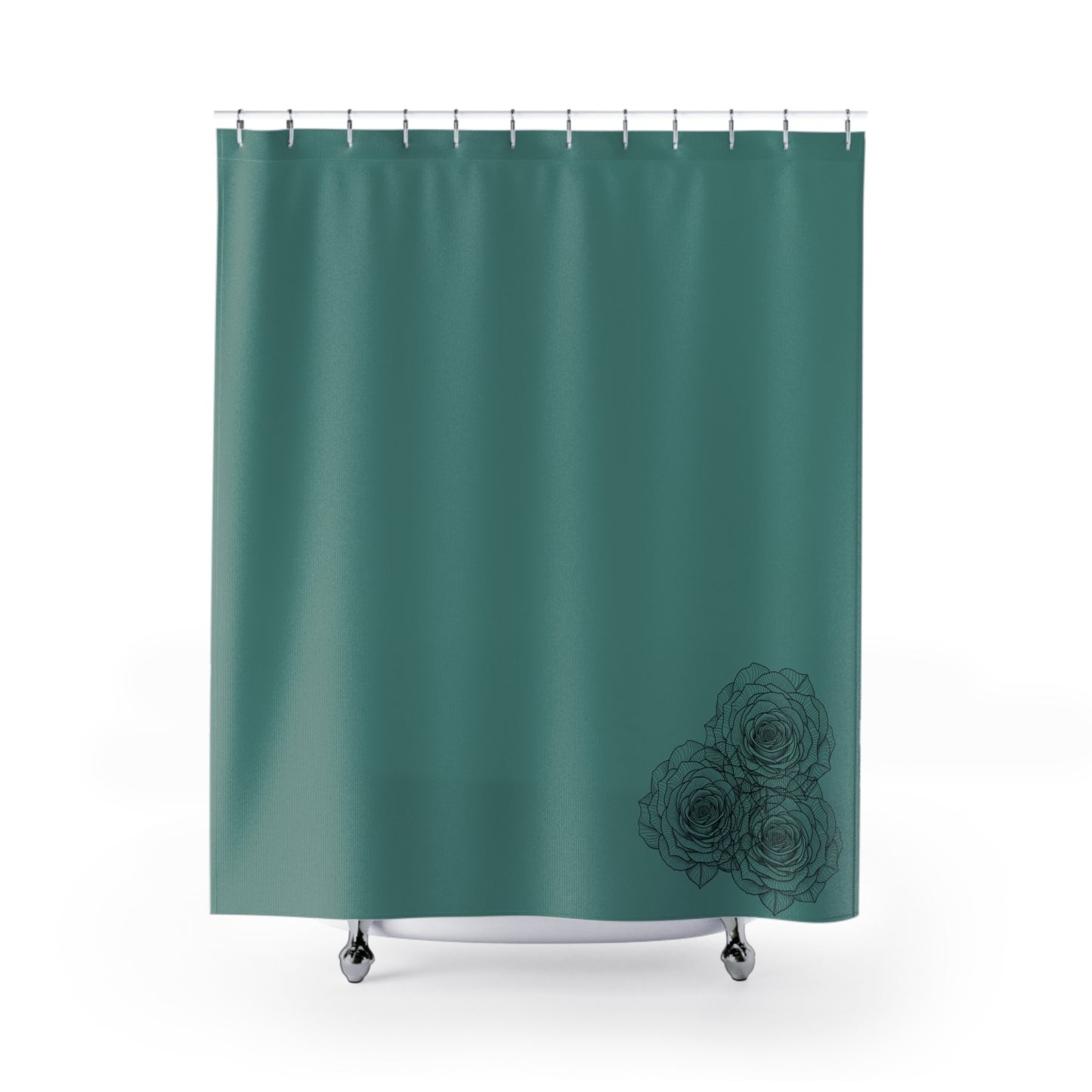 Elegant Teal Shower Curtain, Modern Bathroom Decor, Floral Print, Home Spa, Gift for Her, Relaxing Ambiance