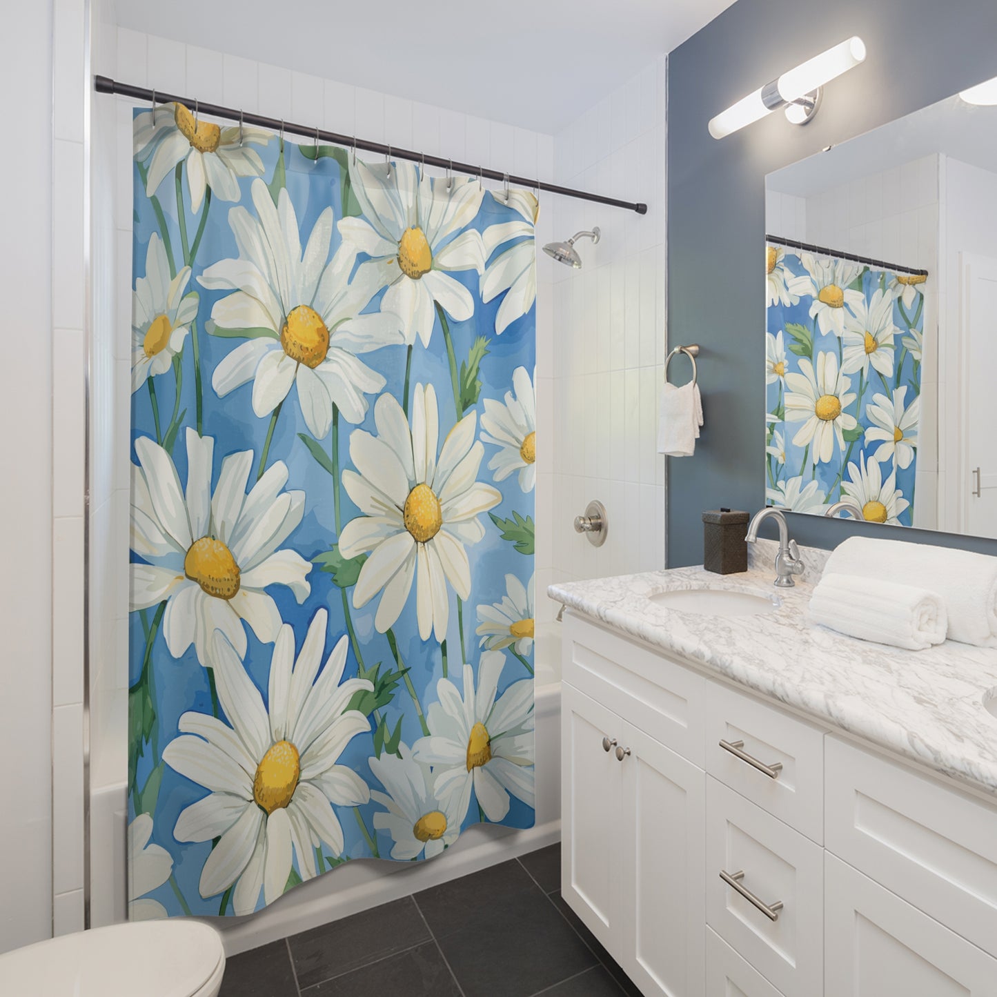 Daisy Floral Shower Curtain | Brighten Your Bathroom, Boho Home Decor, Gift for Her, Spring Design, Flower Power