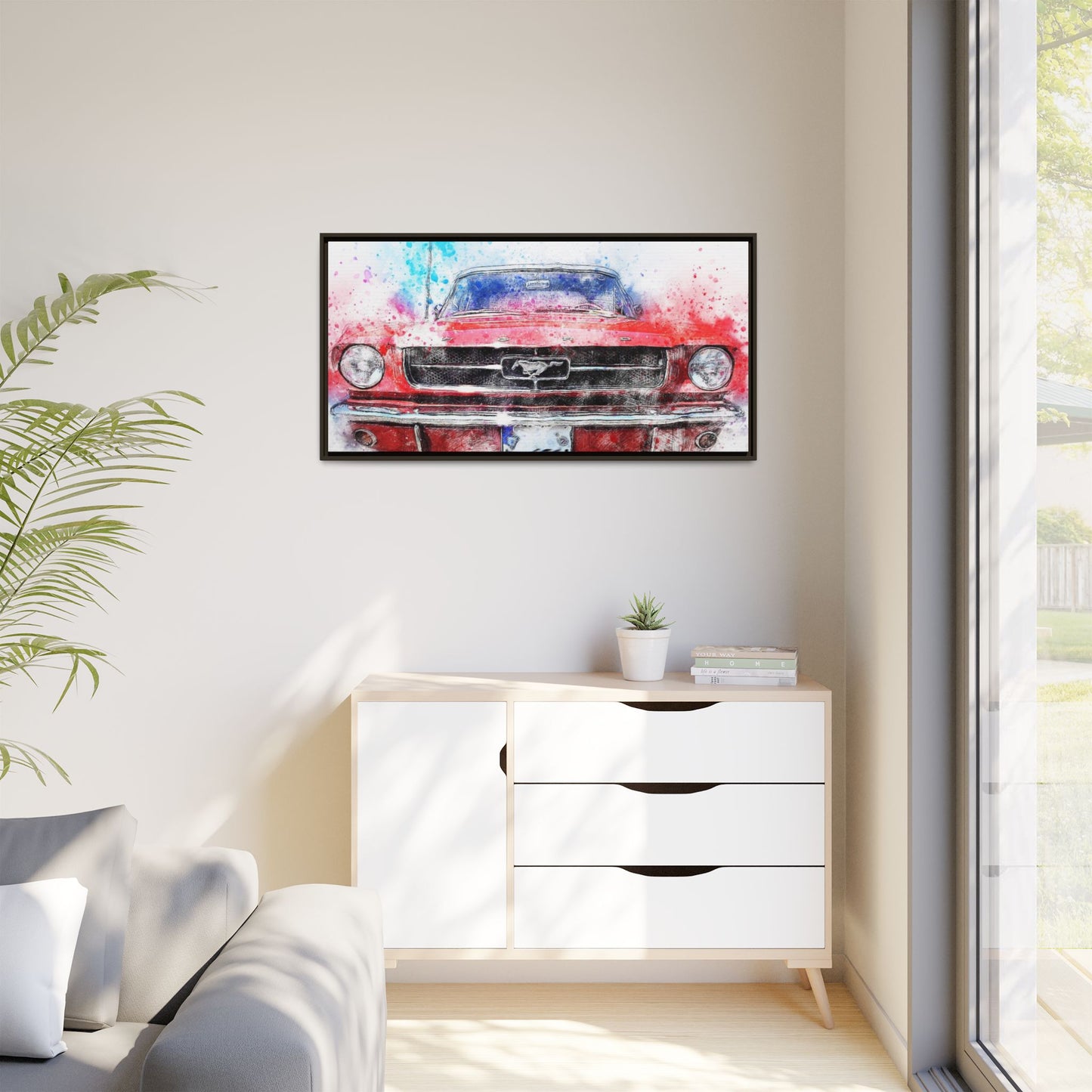 Matte Canvas, Framed Mustang Car