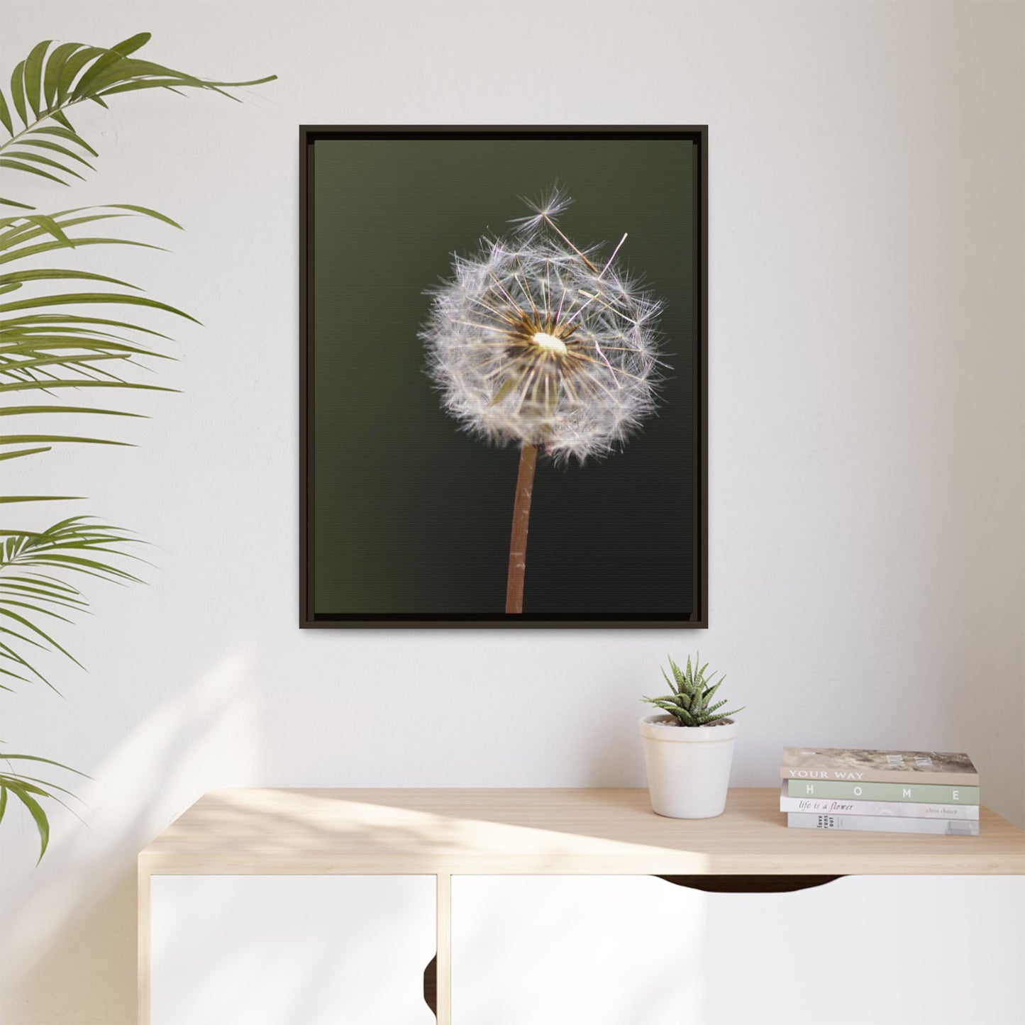 Framed Dandelion Canvas Print — Matte Botanical Wall Art