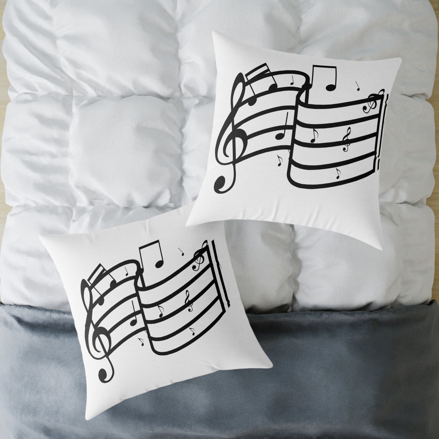 Music Notes Square Throw Pillow - Black Treble Clef Sheet Design