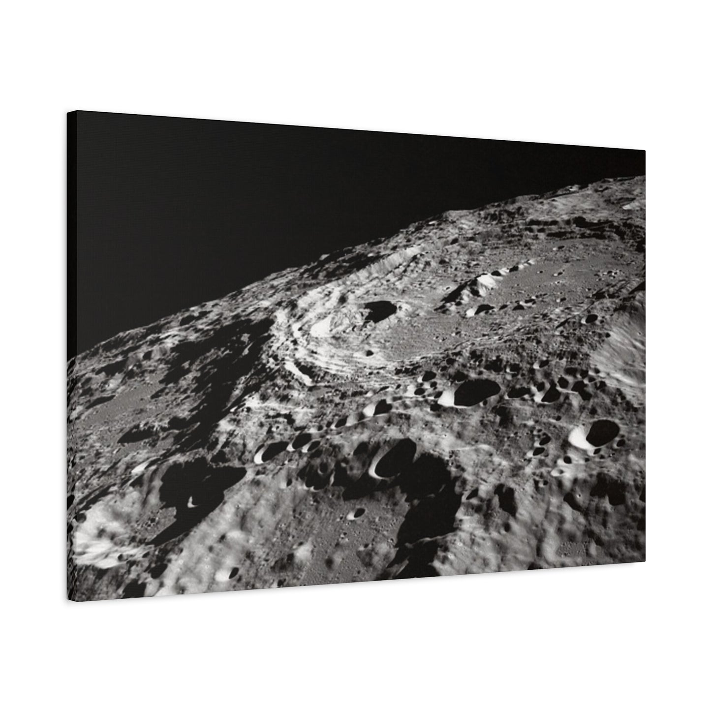 Lunar Surface Matte Canvas Print — Black & White Moon Crater Wall Art