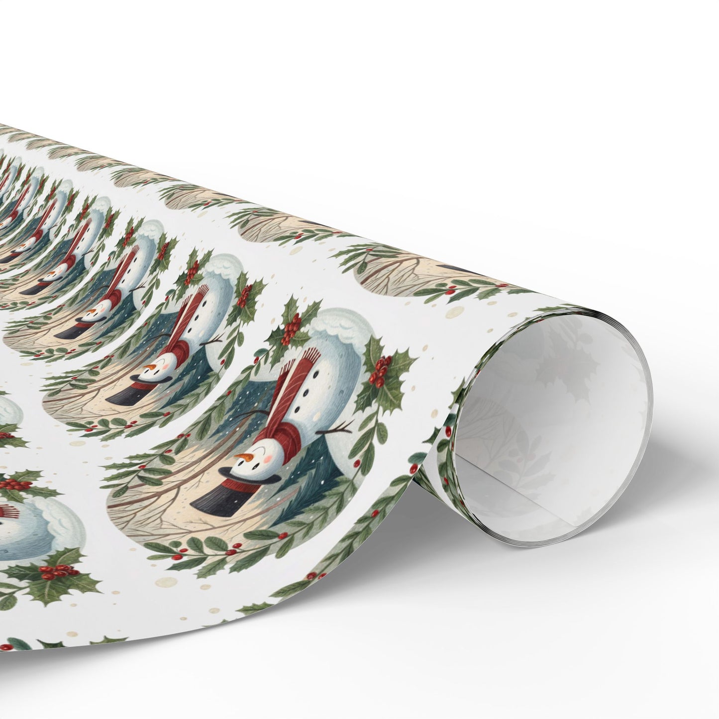 Snowman Wreath Christmas Wrapping Paper Roll — Festive Holiday Gift Wrap