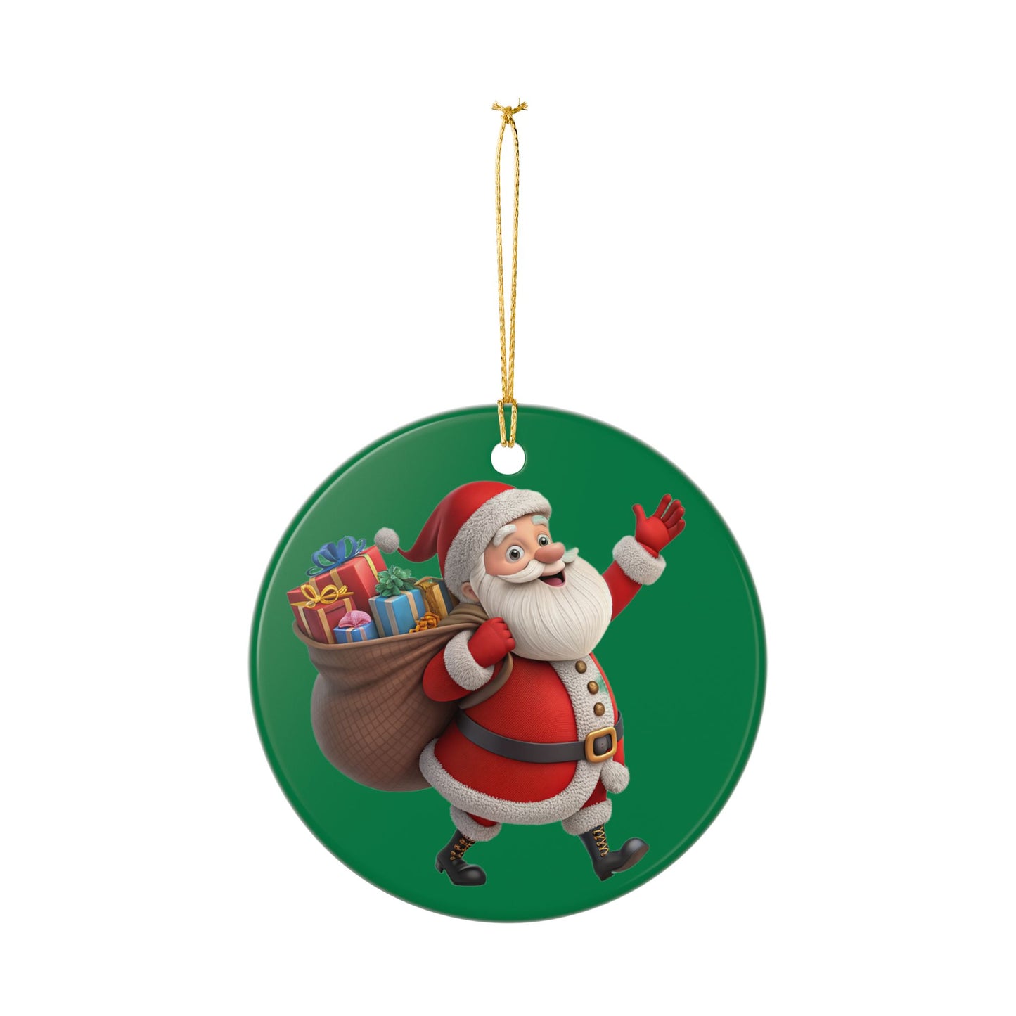 Santa Claus Ceramic Ornament – Double-Sided Christmas Tree Decoration