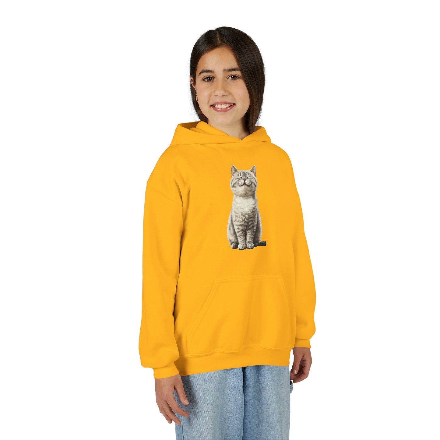 Kids Cat Hoodie – Cute Sitting Kitten Youth Hooded Sweatshirt