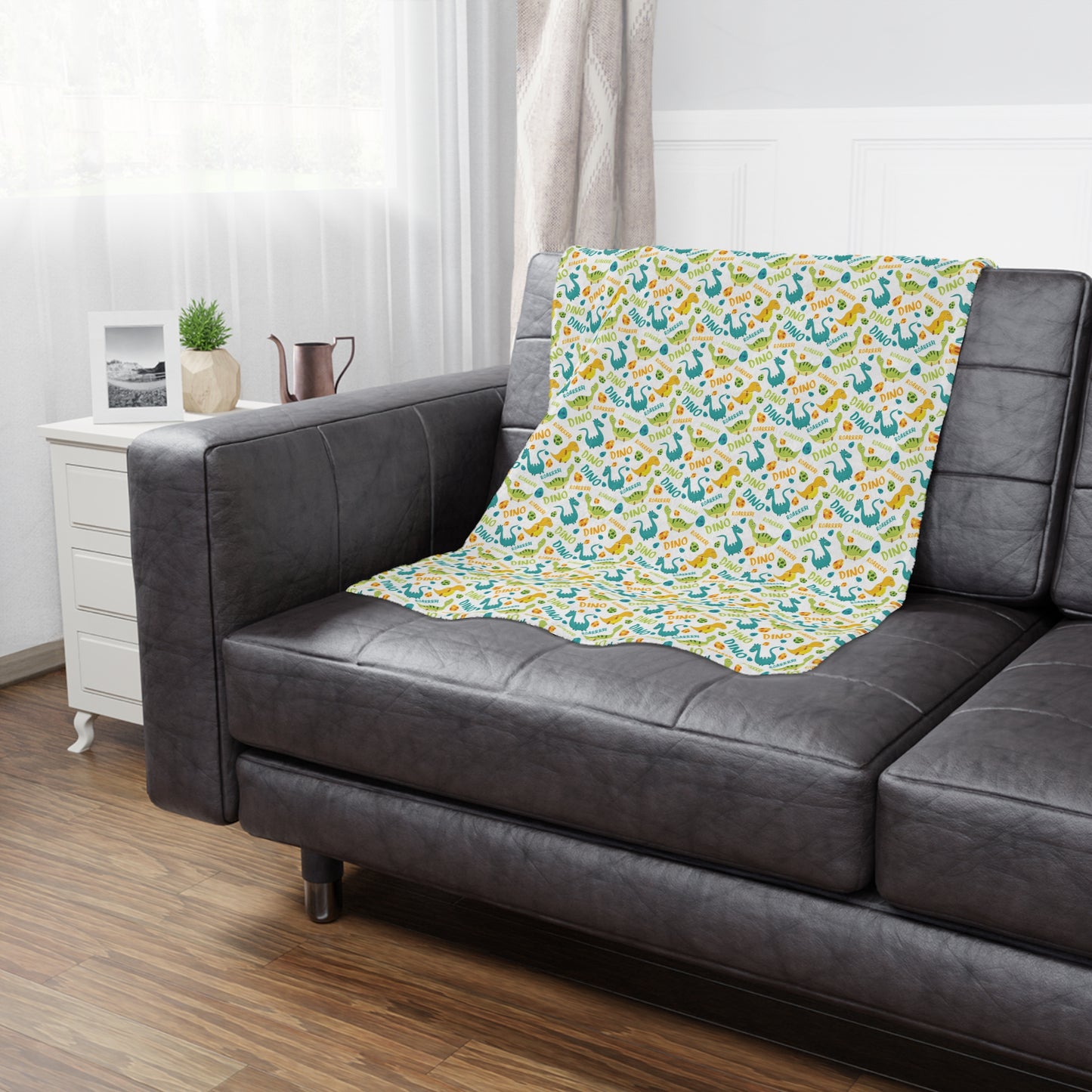 Baby Footprint Minky Blanket — Soft Dinosaur Pattern Nursery Throw