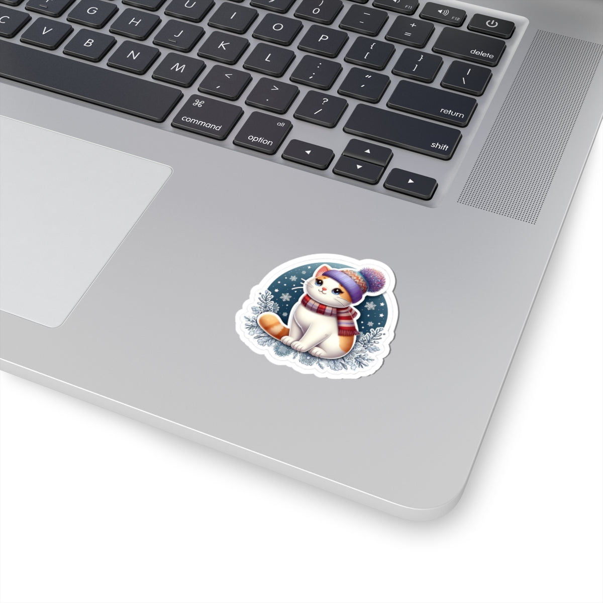 Winter Cat Kiss-Cut Stickers, Cute Cat Sticker, Animal Lover Gift, Laptop Decor, Winter Vibes
